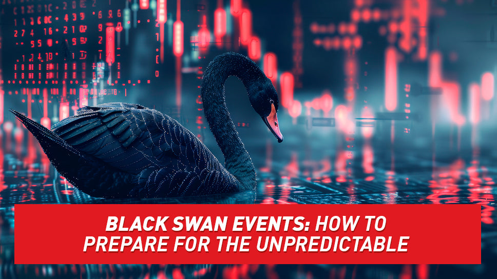 A black swan in front of a tech-looking city.