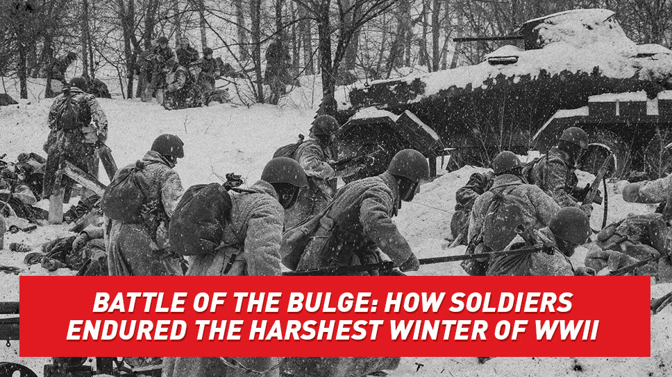 Soldiers battling through the snow during WWII.