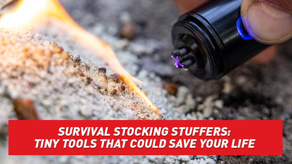 Someone using a plasma lighter to light granules of fire-starting material.