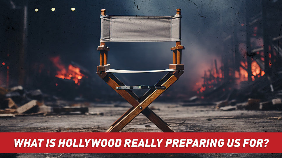 A hollywood style chair sitting amongst burning rubble.