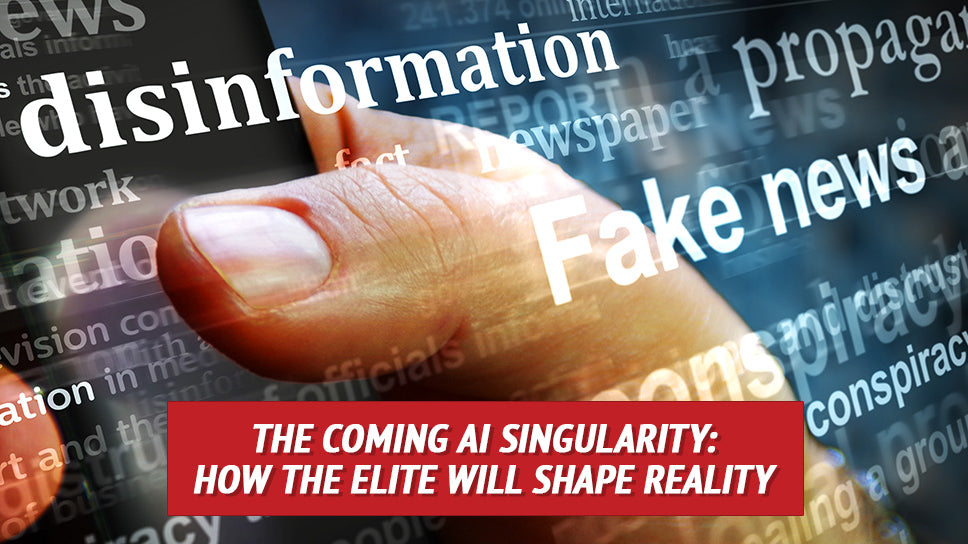 A person using their phone, words like "disinformation" and "fake news" all over the screen.