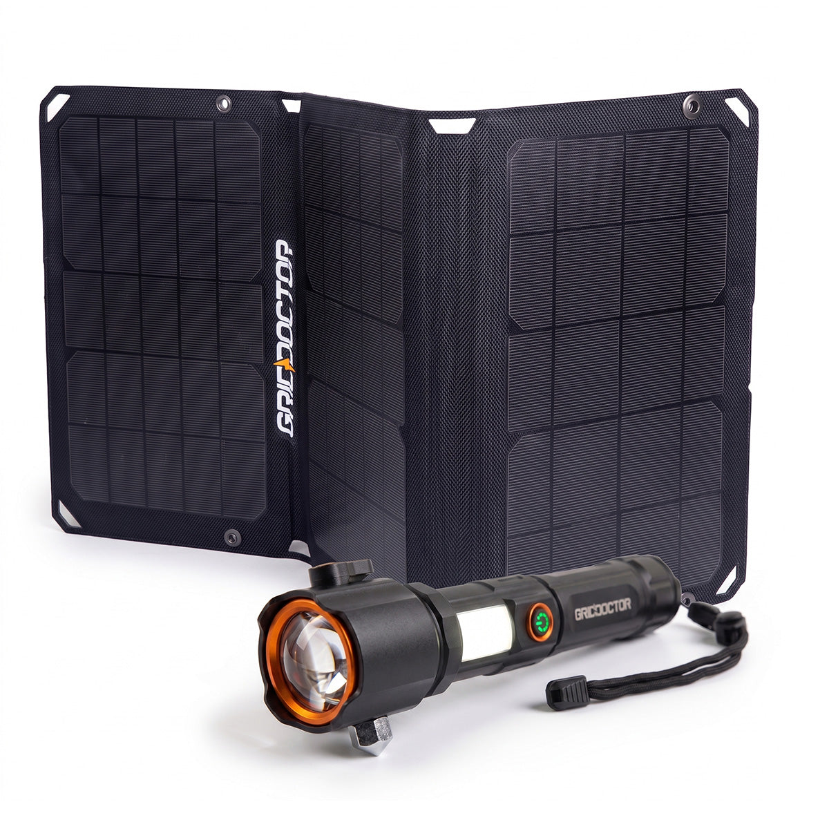 Tactical Flashlight & Solar Panel bundle by Grid Doctor