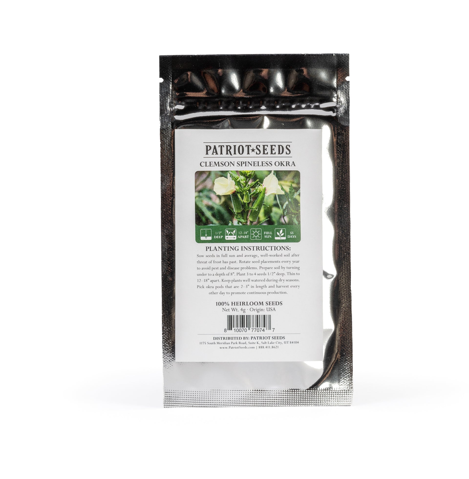 heirloom clemson spineless okra seed pouch