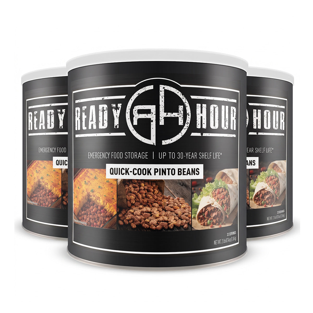 Ready Hour Quick-Cook Pinto Beans 3-Pack #10 Cans — 99 servings, long-term emergency food storage, up to 30-year shelf life