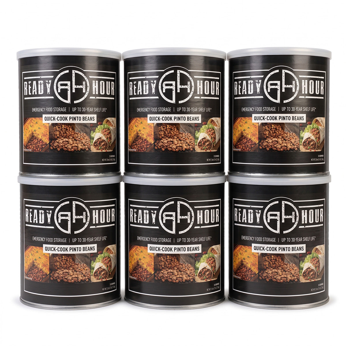 Ready Hour Quick-Cook Pinto Beans 6-Pack #10 Cans — 198 servings, 25,740 total calories, long-term emergency food storage