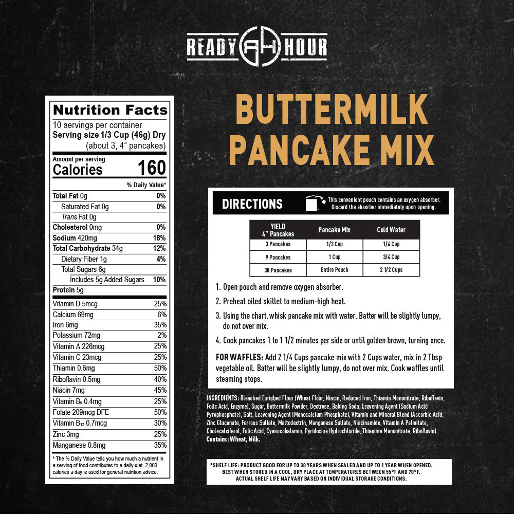 Buttermilk pancake mix label with nutrition facts