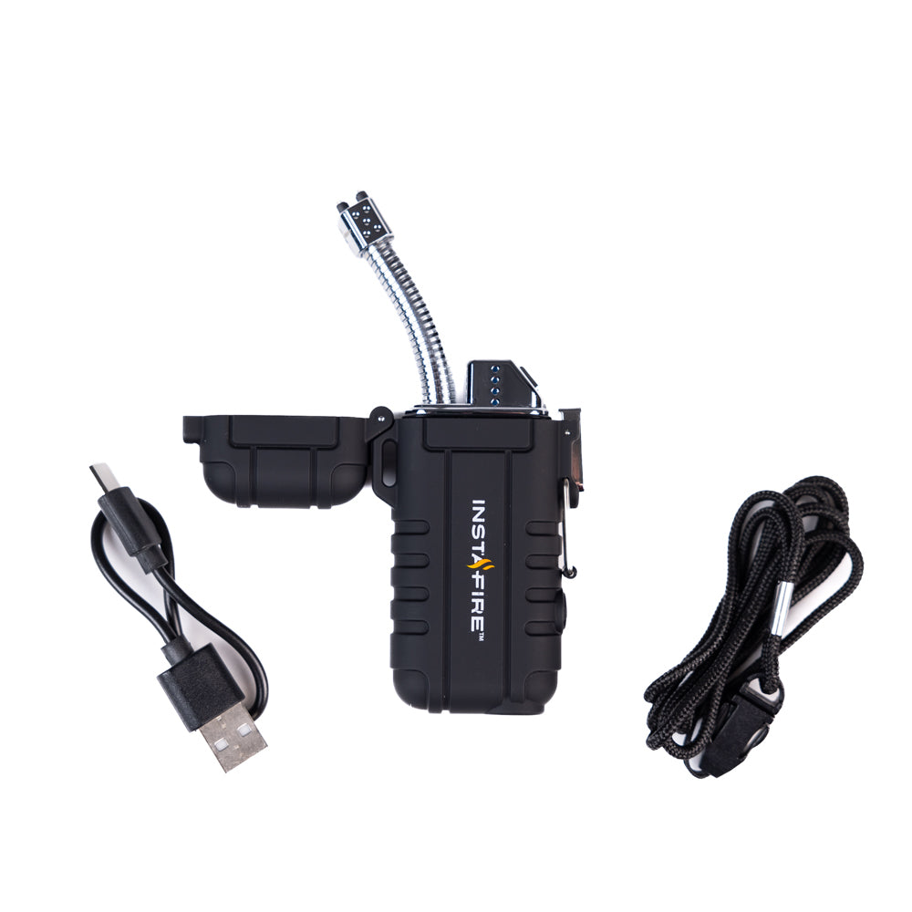 hand holding InstaFire pocket plasma lighter by lanyard