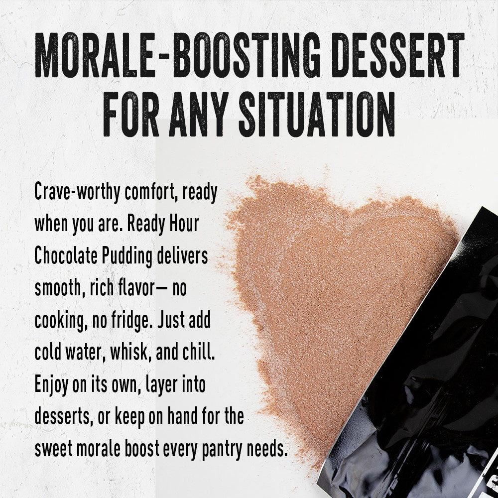 Chocolate pudding mix with text benefits