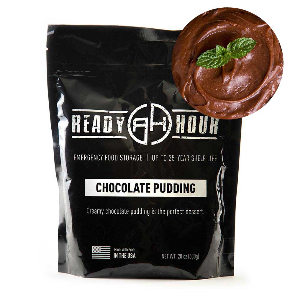 Close-up swatch of the pudding's texture and color on a dark background.