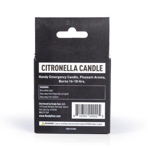 Image of back view of citronella candle by ready hour packaging 