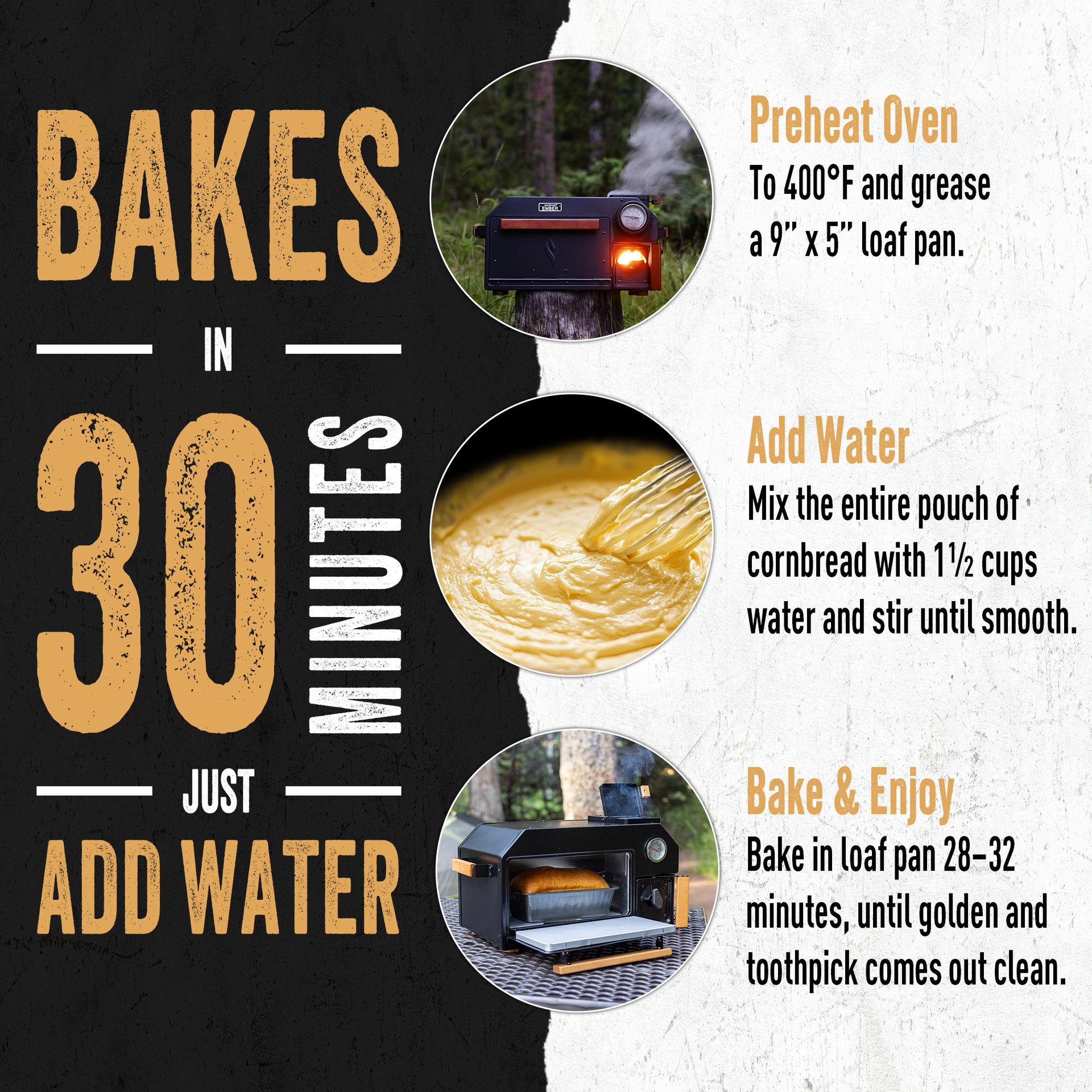 Instructions for baking a cornbread loaf