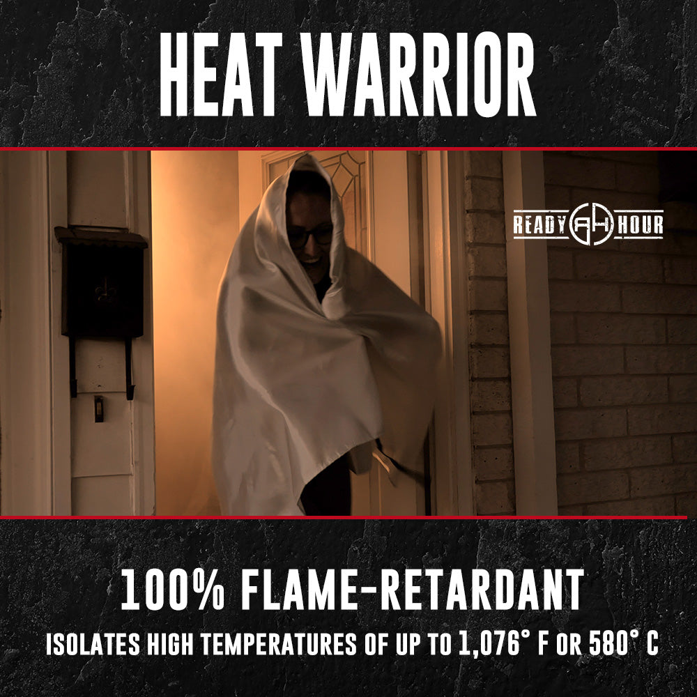 Person wrapped in a fire-resistant blanket