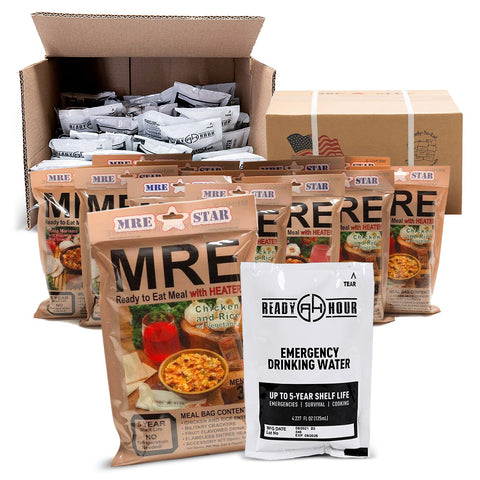 Image of Bug-Out Bundle: MRE (12 meals) & Water (64 pouches) Cases