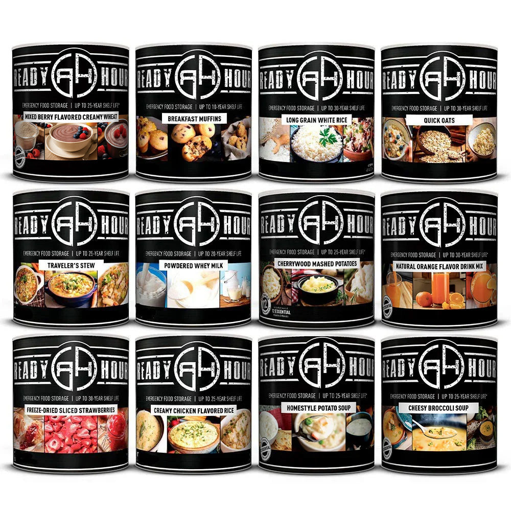 Ready Hour MEGA #10 Can Food Pack — 12 #10 cans, 442 total servings, 72,680 calories, up to 25-year shelf life emergency food storage