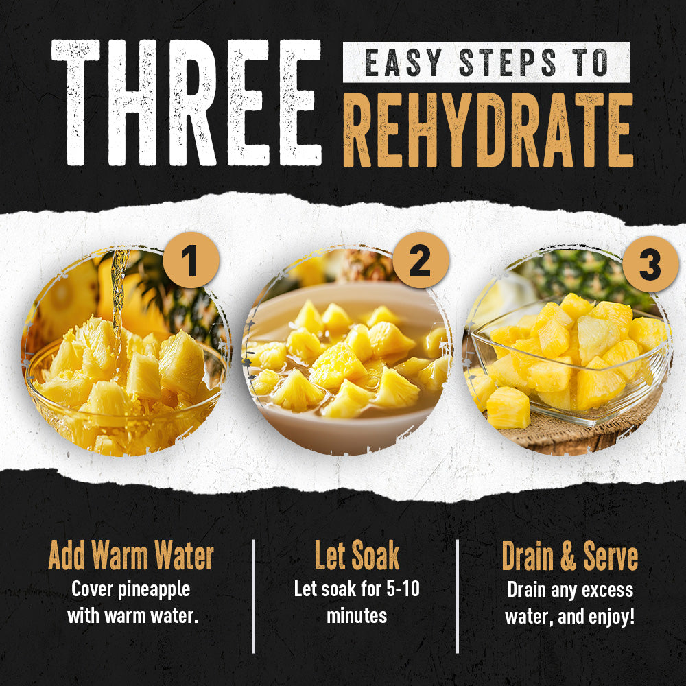 Three-step process for rehydrating pineapple using water