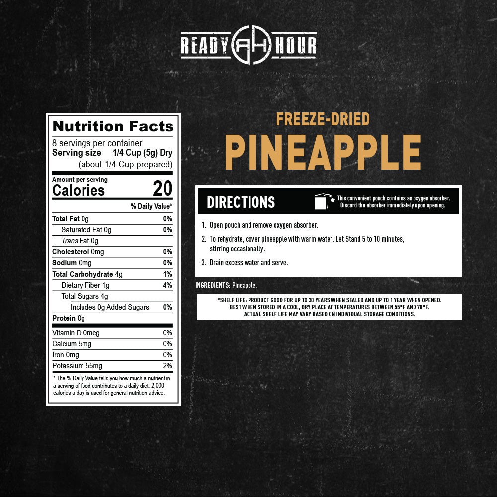 Nutrition label for pineapple chunks