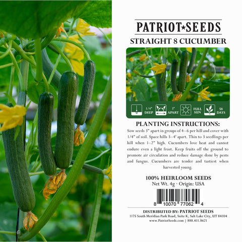 Image of straight eight cucumber seeds package label