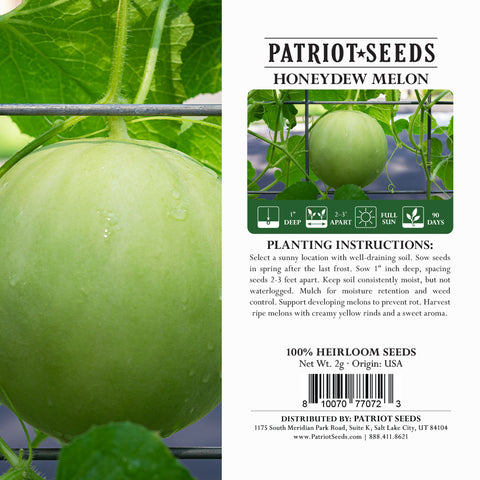 Image of heirloom honeydew melon seeds package label