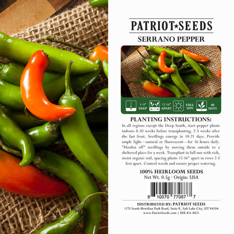Image of heirloom serrano pepper seed label