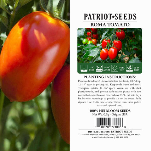Image of heirloom roma tomato heirloom seed package label