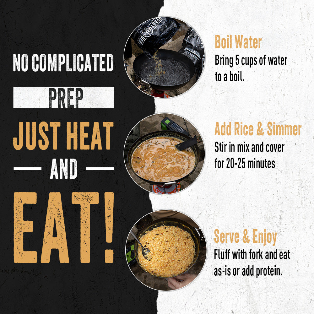 Instructions for preparing a meal with Ready Hour rice