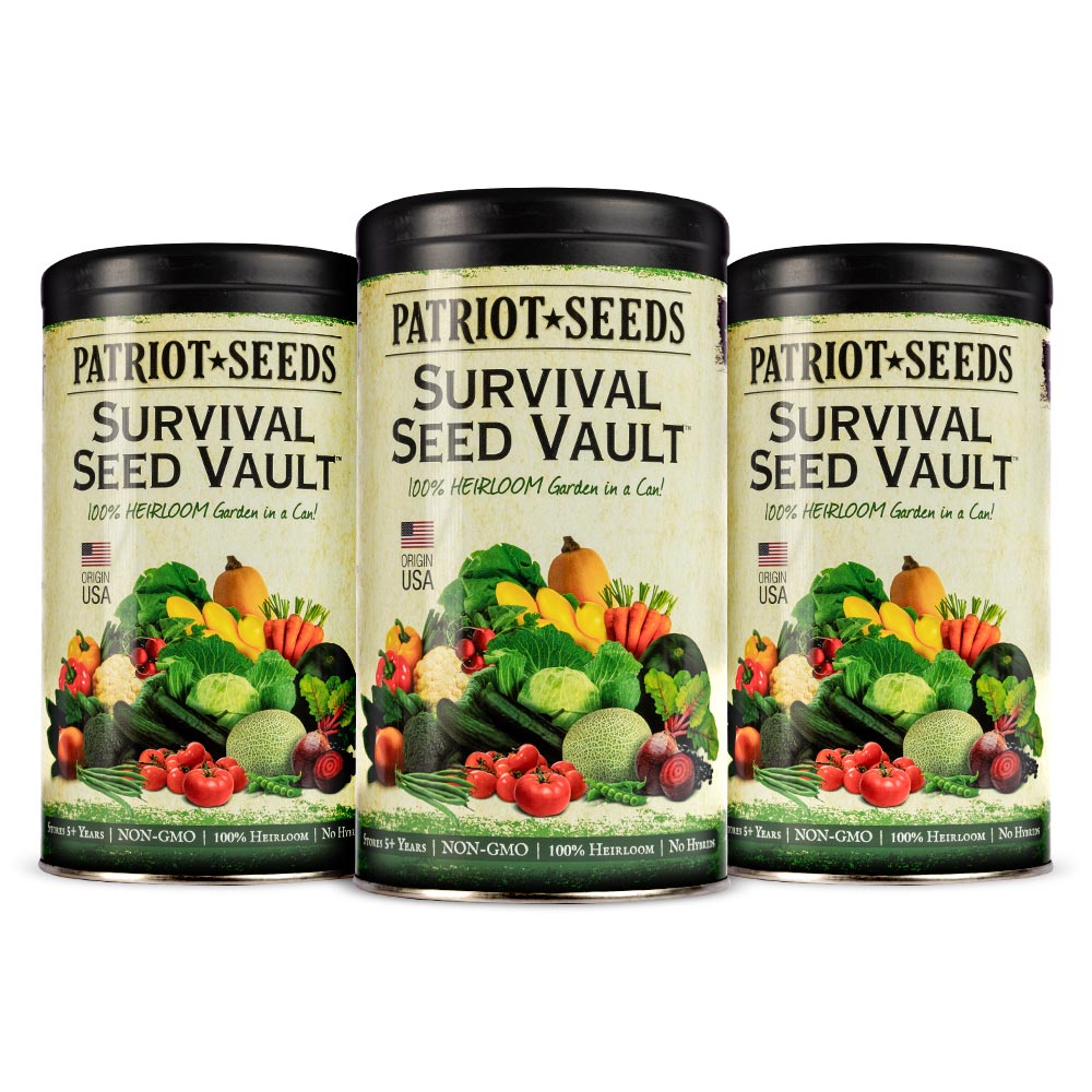 Survival Seed Vault 3-Pack by Patriot Seeds (100% heirloom, 3 cans)