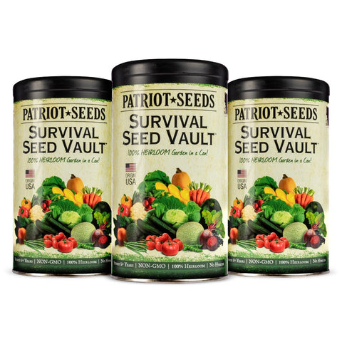 Image of Survival Seed Vault 3-Pack by Patriot Seeds (100% heirloom, 3 cans)