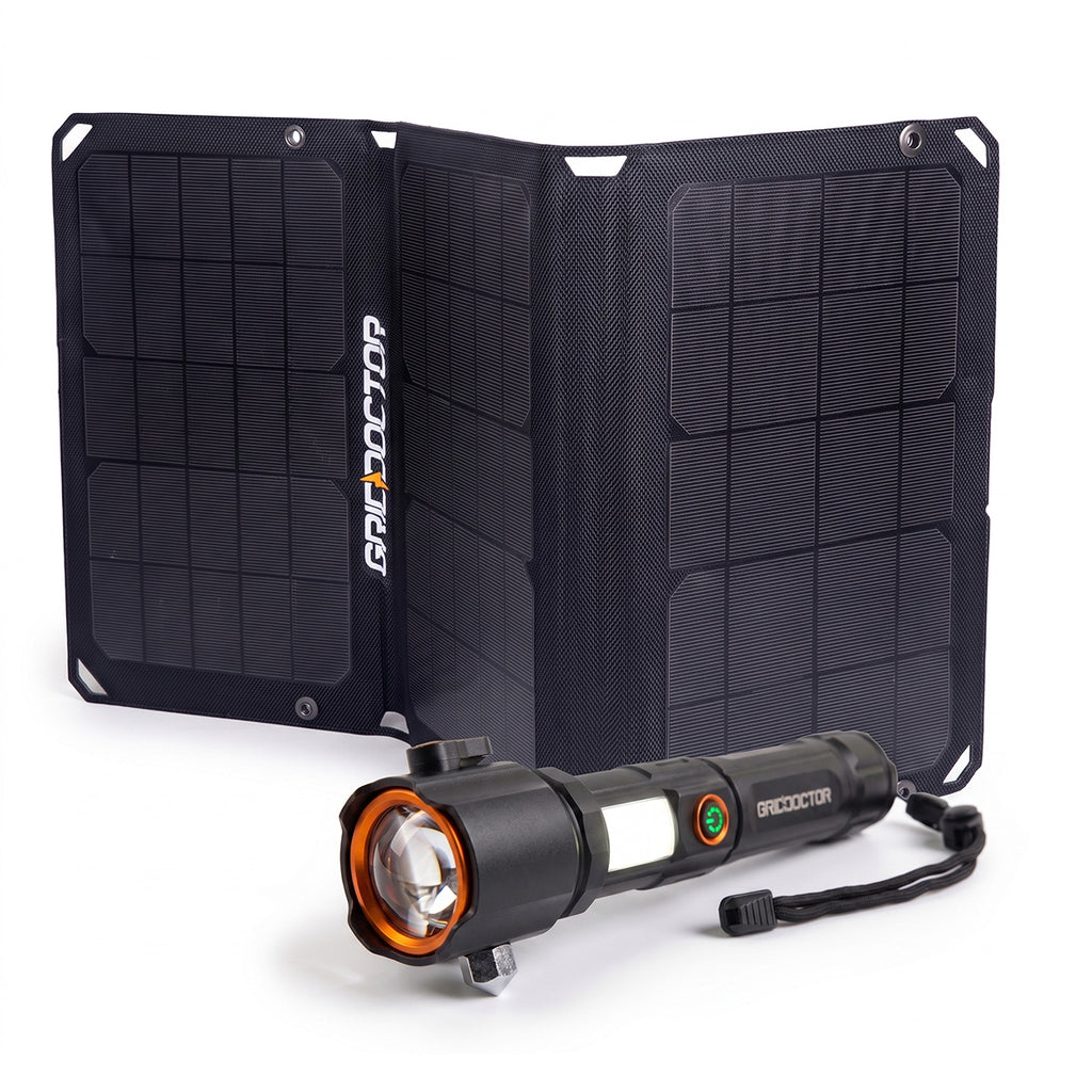 Tactical Flashlight & Solar Panel bundle by Grid Doctor