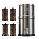 Alexapure Pro Super Flow Water Filtration Kit — stainless steel gravity water filter system with 4 replacement filters, 2X flow rate, up to 800 gallons total filtration capacity