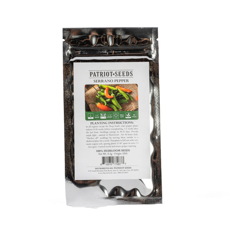 Image of heirloom Serrano Hot Pepper Seeds seed pouch