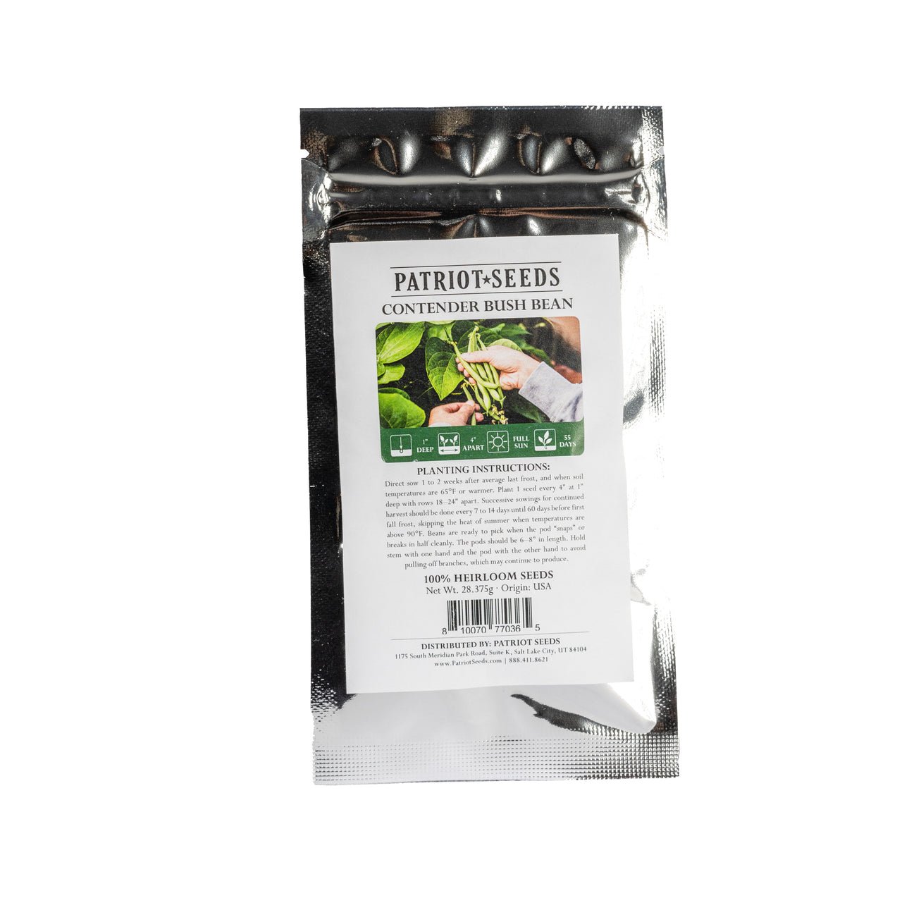 heirloom contender bush bean in pouch