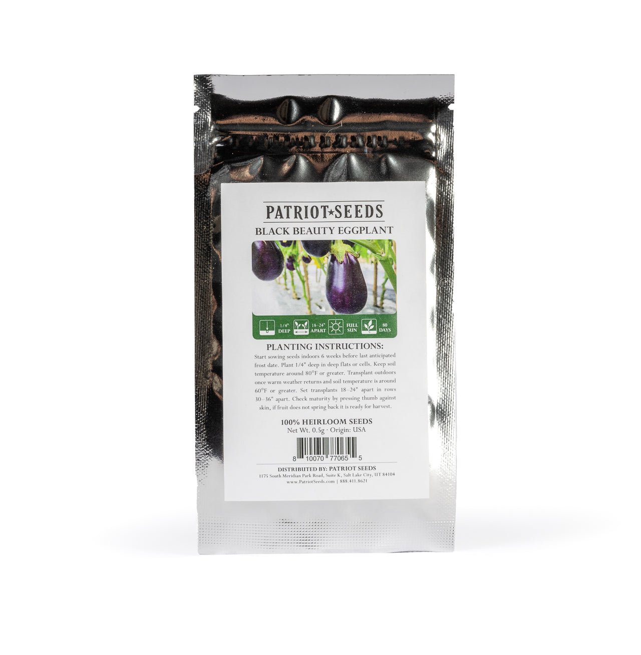 heirloom black beauty eggplant seed pouch