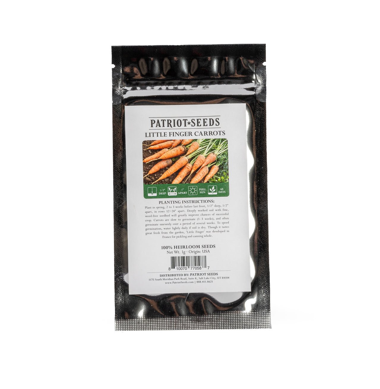 heirloom little finger carrots seed pouch