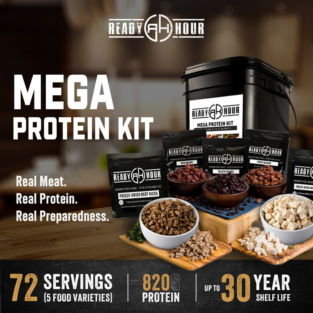 3-Month Emergency Food Supply + Free MEGA Protein Kit w/ Real Meat