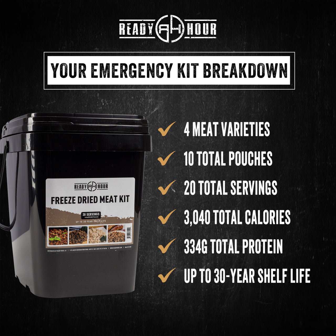 Ready Hour Freeze Dried Meat Kit (20 servings, 10 pouches)