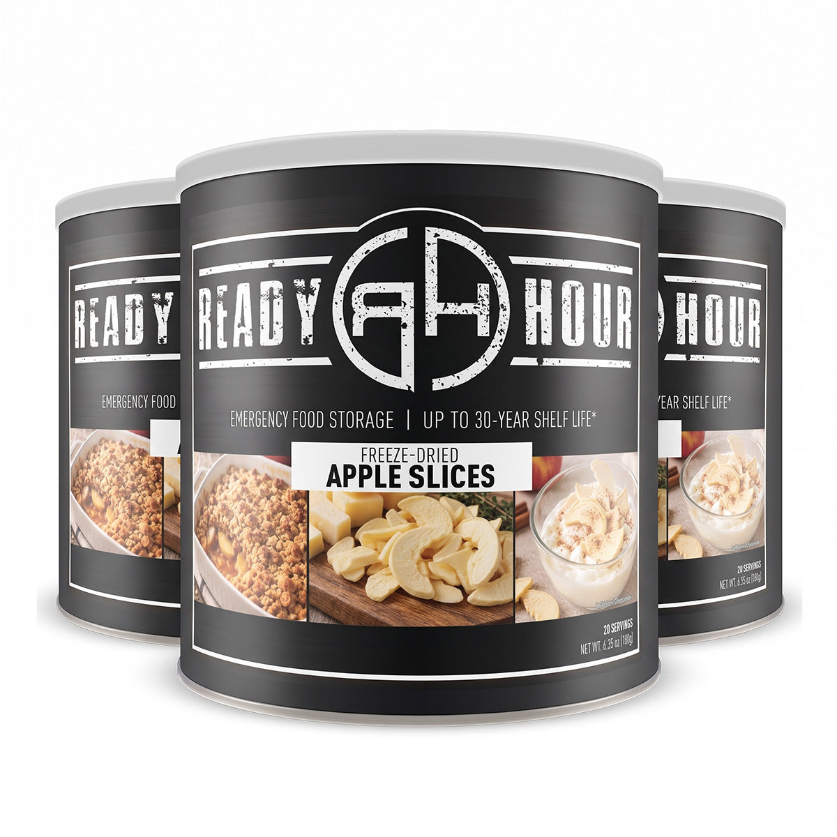 Ready Hour Freeze-Dried Apple Slices #10 can with apple slices pictured on the product label 3-pack