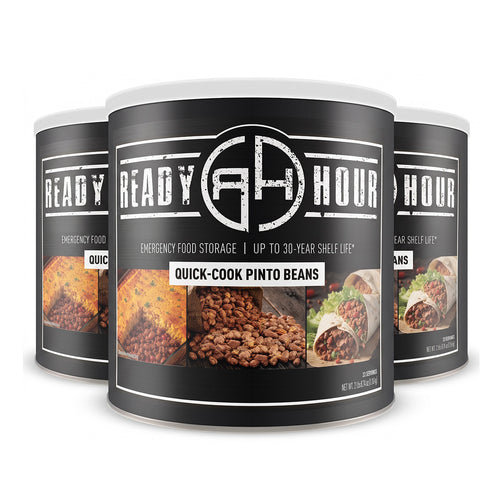 Ready Hour Quick-Cook Pinto Beans 3-Pack #10 Cans — 99 servings, long-term emergency food storage, up to 30-year shelf life