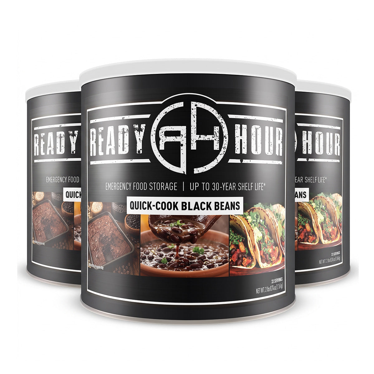 Ready Hour Quick-Cook Black Beans 3-Pack #10 Cans — 99 servings, 12,870 total calories, long-term emergency food storage, up to 30-year shelf life