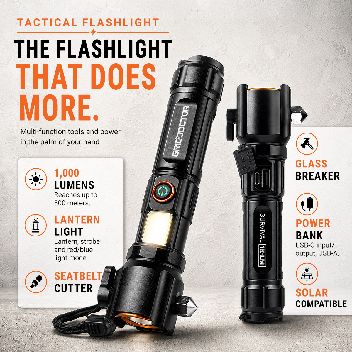 Tactical flashlight beam demonstration at night