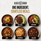 Six ways to prepare Ready Hour Quick-Cook Red Beans: chili, rice bowl, taco bowl, soup, casserole, and side dish.