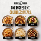 Ready Hour Freeze-Dried Apple Slices infographic highlighting one-ingredient simplicity and meal uses