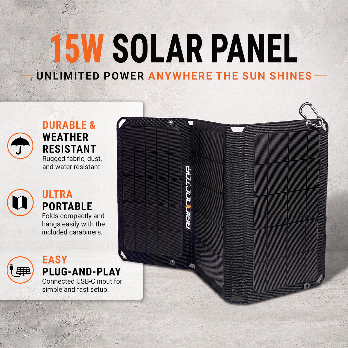 Grid Doctor 15W solar panel unfolded in direct sunlight