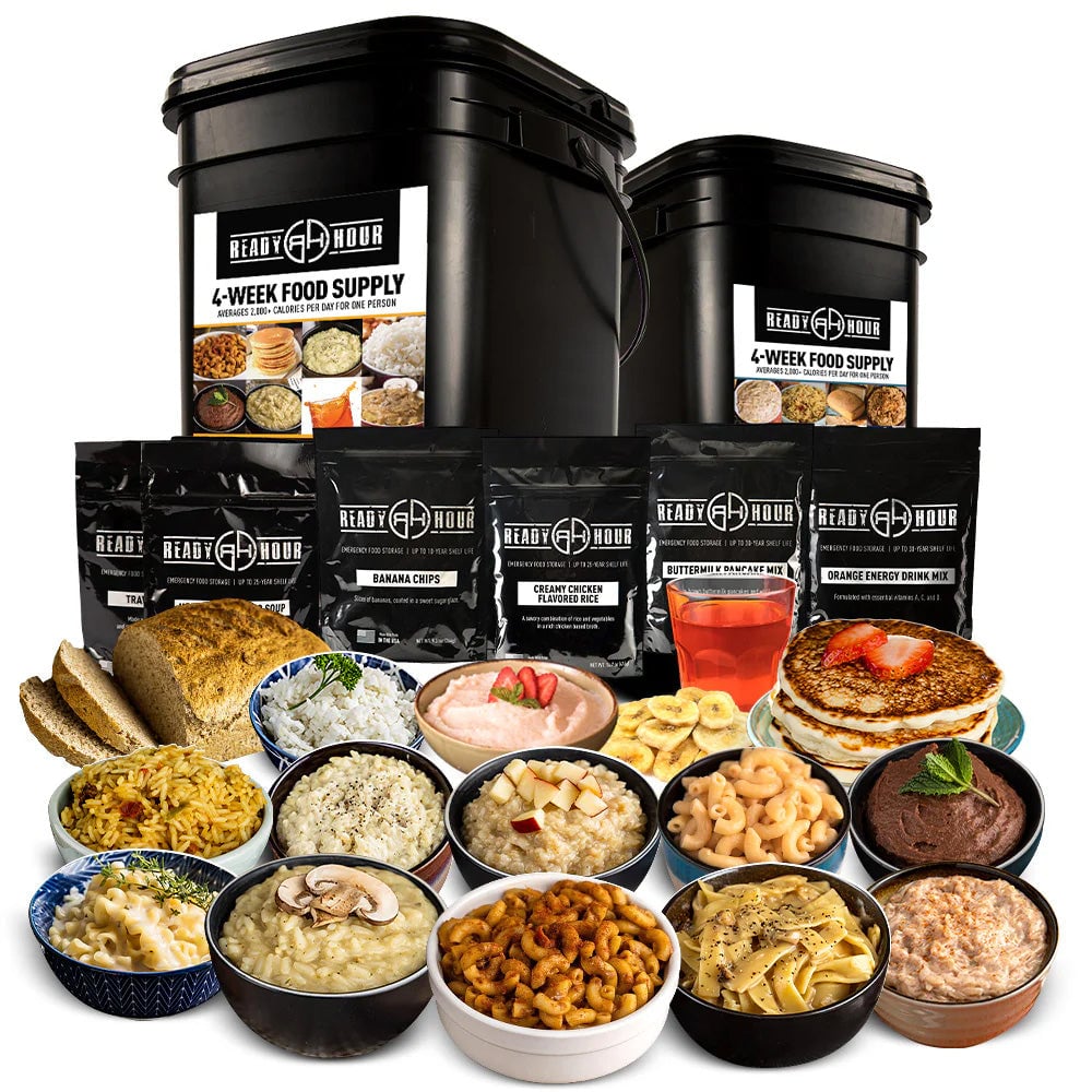 Bulk emergency food supply buckets with 12 food varieties for long-term preparedness