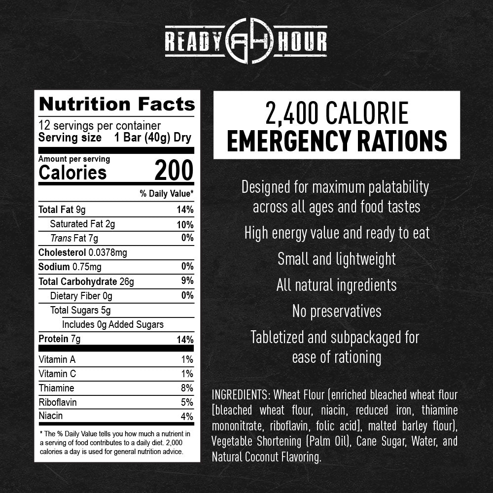 72,000 Calories Total Emergency Ration Bars by Ready Hour (30 packs, 3 - My  Patriot Supply