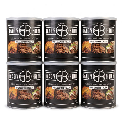 Ready Hour Quick-Cook Pinto Beans 6-Pack #10 Cans — 198 servings, 25,740 total calories, long-term emergency food storage