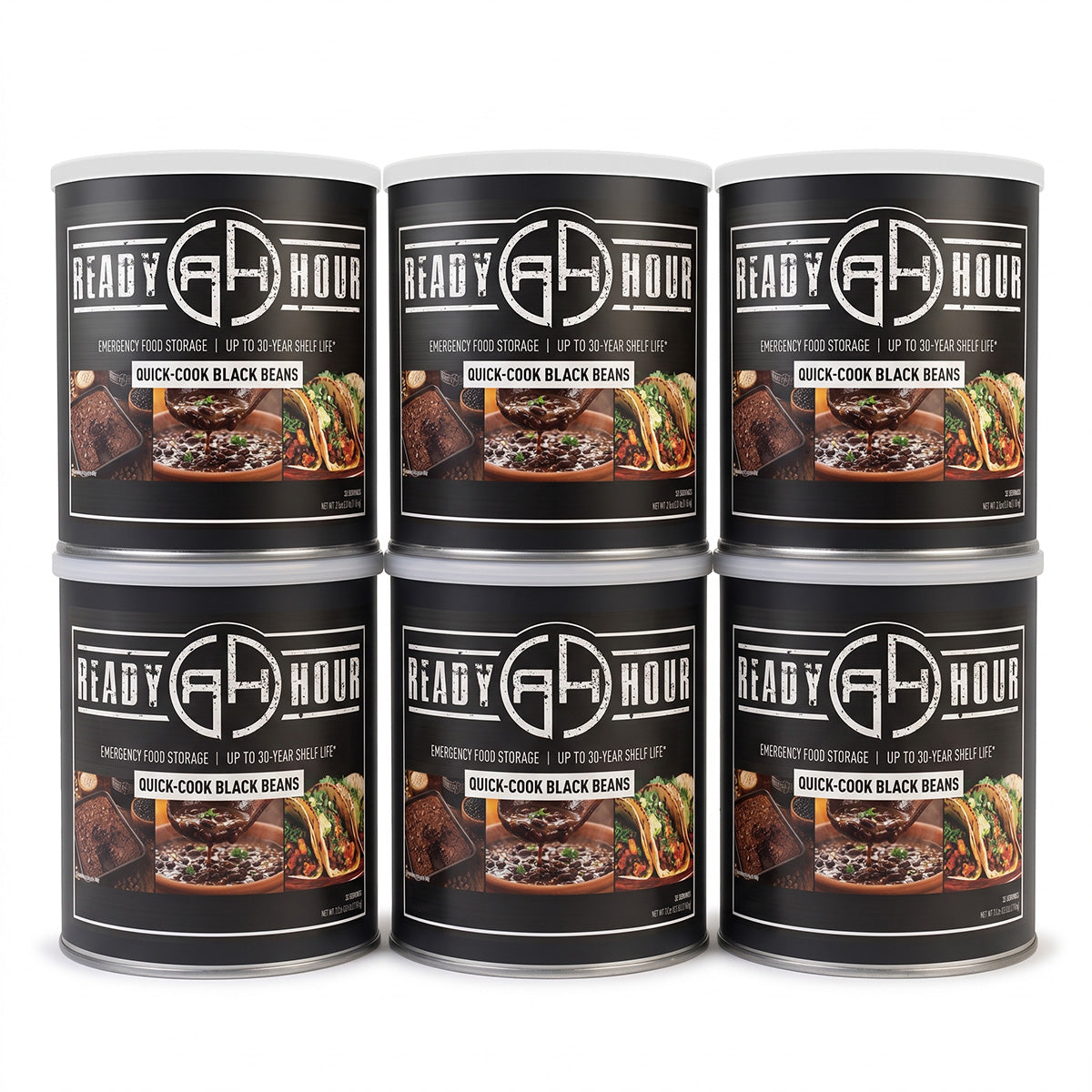 Ready Hour Quick-Cook Black Beans 6-Pack #10 Cans — 198 servings, 25,740 total calories, long-term emergency food storage, up to 30-year shelf life