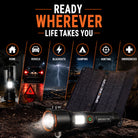 Tactical flashlight held in hand for size reference