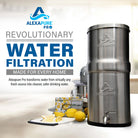 Alexapure Pro water filtration system with lemons and a cutting board on a kitchen counter.