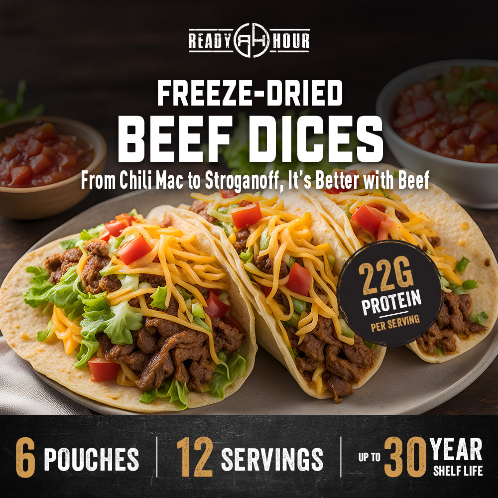 Freeze-Dried Beef Dices (6 pouches, 12 servings)