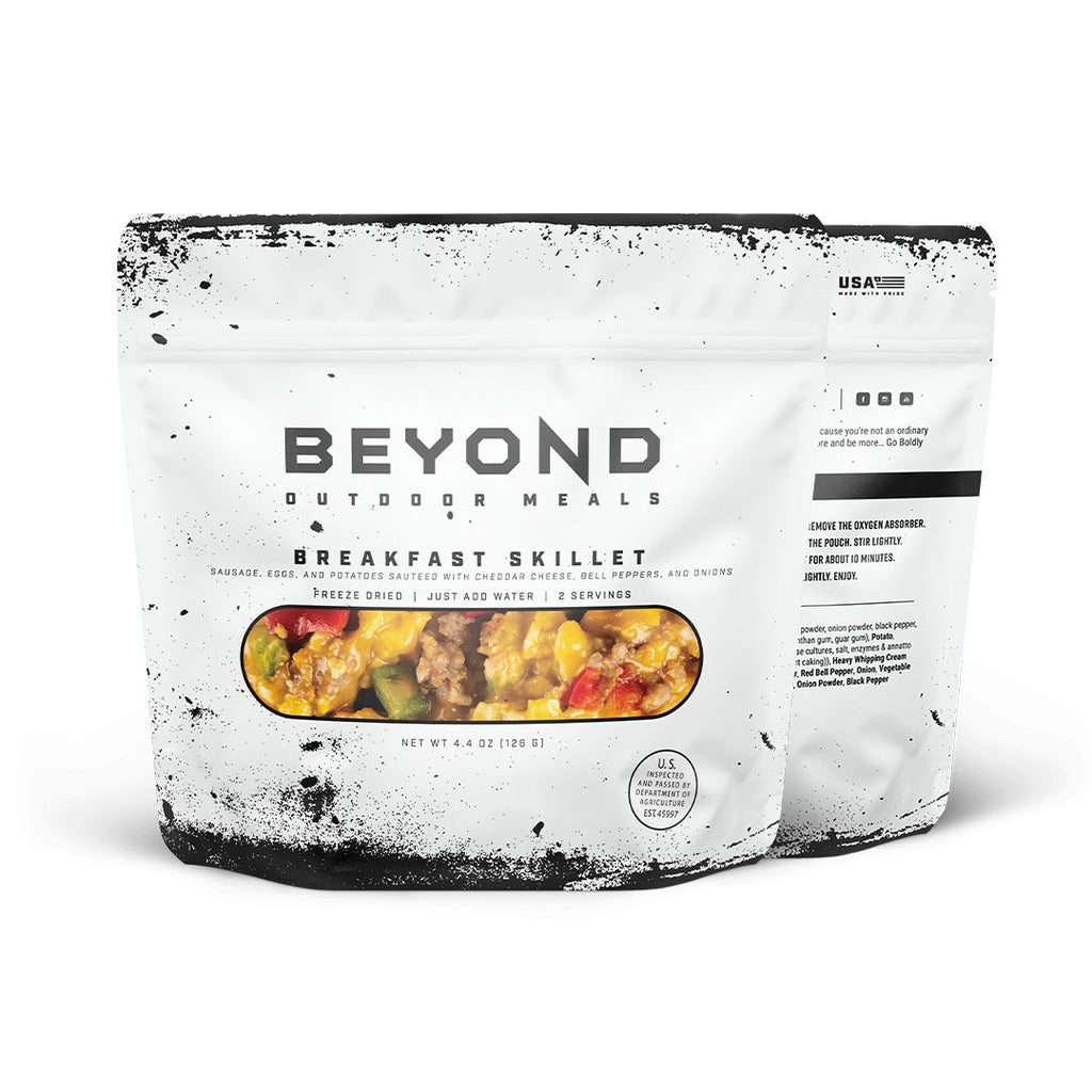 White packaging for Beyond Outdoor Meals Breakfast Skillet.